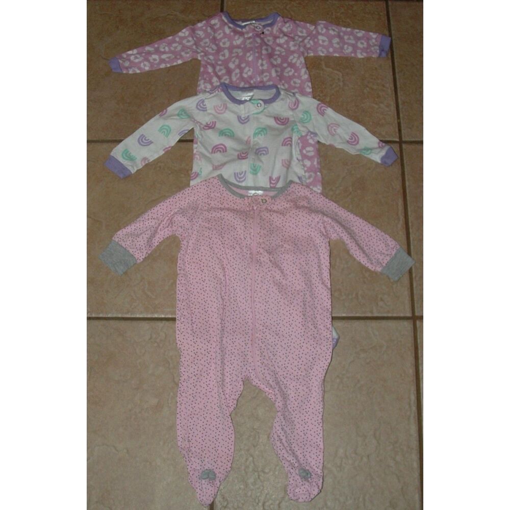 Girls Sz 3-6 Months Footed 3 Pc Soft Cotton Snug Fitting Lounge Pajama Sleepers